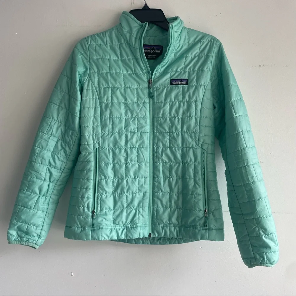 Patagonia nano quilted light green zip up jacket 33136